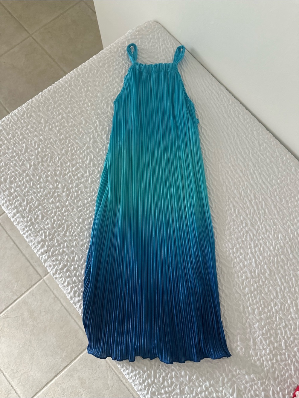 Blue Ombre Pleated Beach Coverup Dress